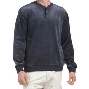 Marine Layer Indigo Ribbed Velour Henley Pullover
